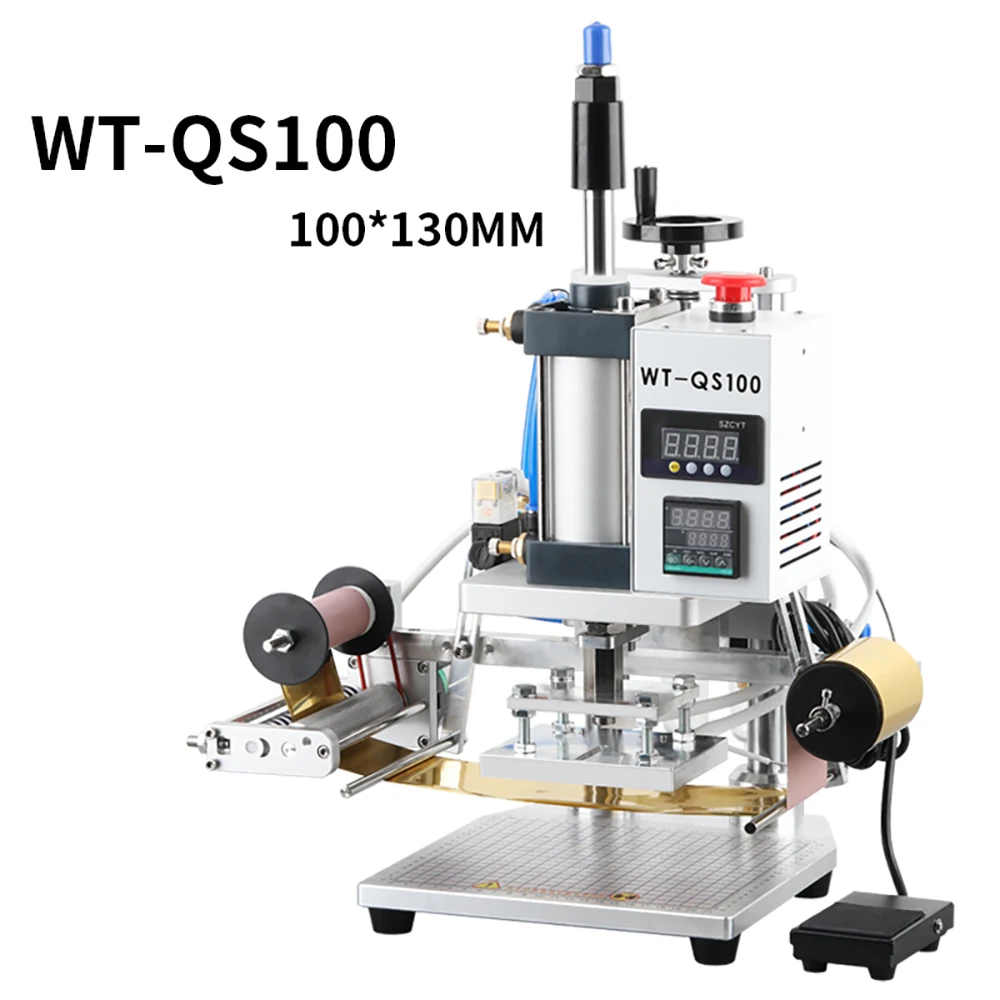 WT-Q100/WT-QS100 Pneumatische Foliedruk Machine Desktop Leer Stempelen Hete Pers Embossers Warmte Persmachine 220 V/110 V