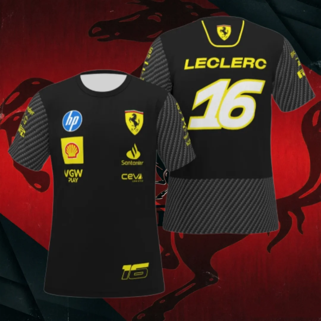 Camisetas de Manga Corta del Equipo de Carreras Ferrari en Negro 16, 44, 55, Exclusivas para Fanáticos de las Carreras