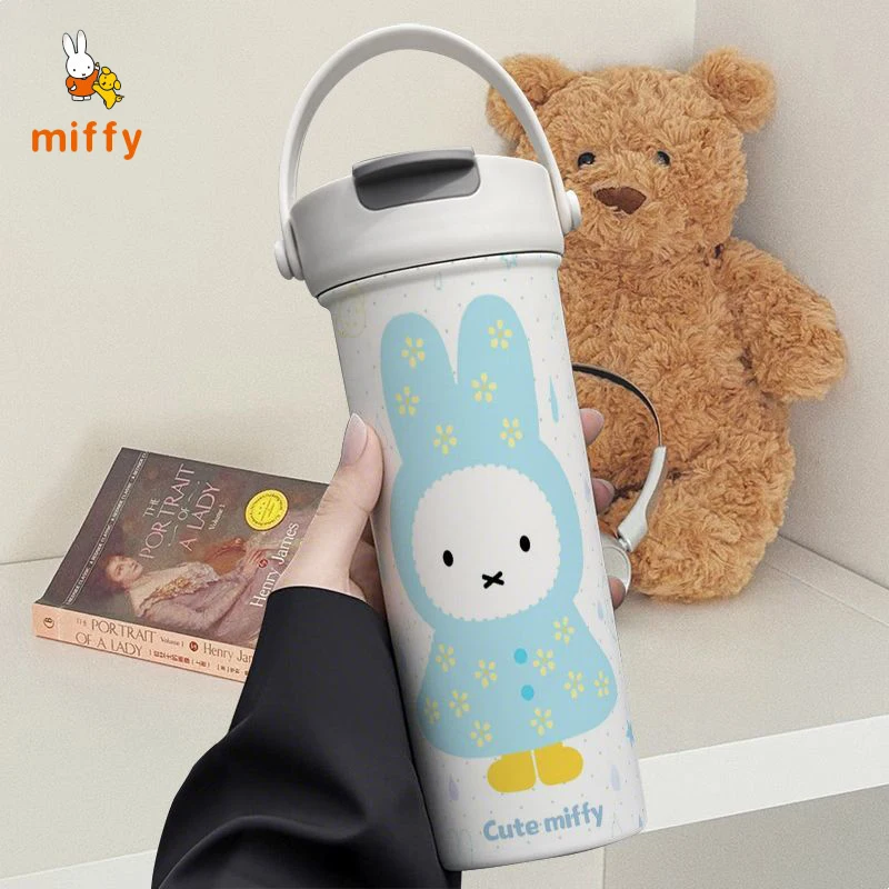 แก้วเก็บความเย็นสแตนเลสลายการ์ตูน Miffy น่ารัก พกพาสะดวก ความจุ 600 มล. พร้อมหลอดดูดสองแบบ หลายสไตล์ ของสะสมอนิเมะ ของขวัญสำหรับสาวๆ