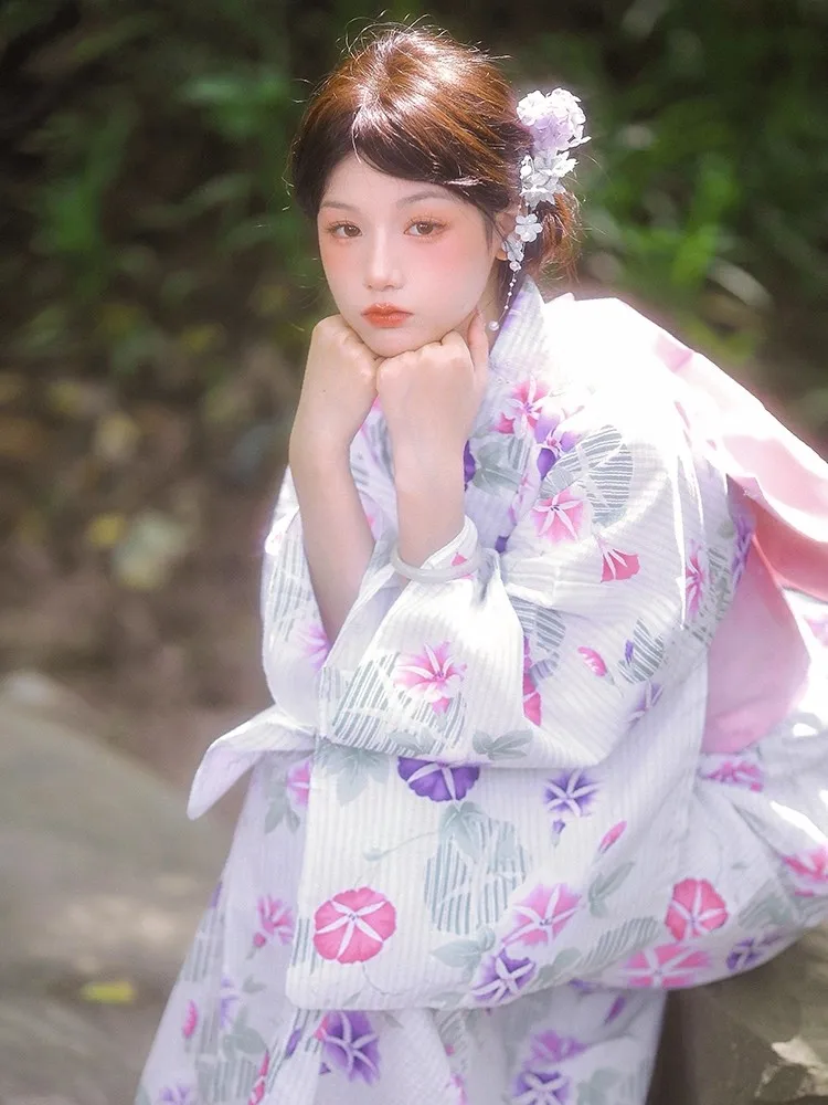 

Женское хлопковое летнее кимоно в японском традиционном стиле с цветочным принтом юката для фотографии, путешествия, Snapshots, карнавальный костюм