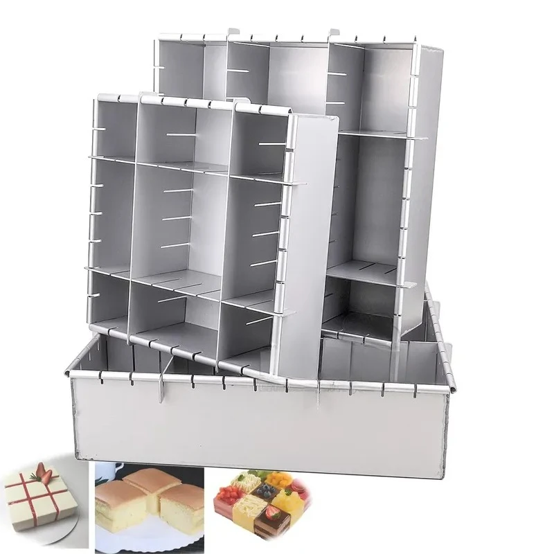 8 10 12 Inches Adjustable Seperating Design Square Cube Aluminum Cake Mold Removable Bread Tin Mousse Cheese Pan DIY