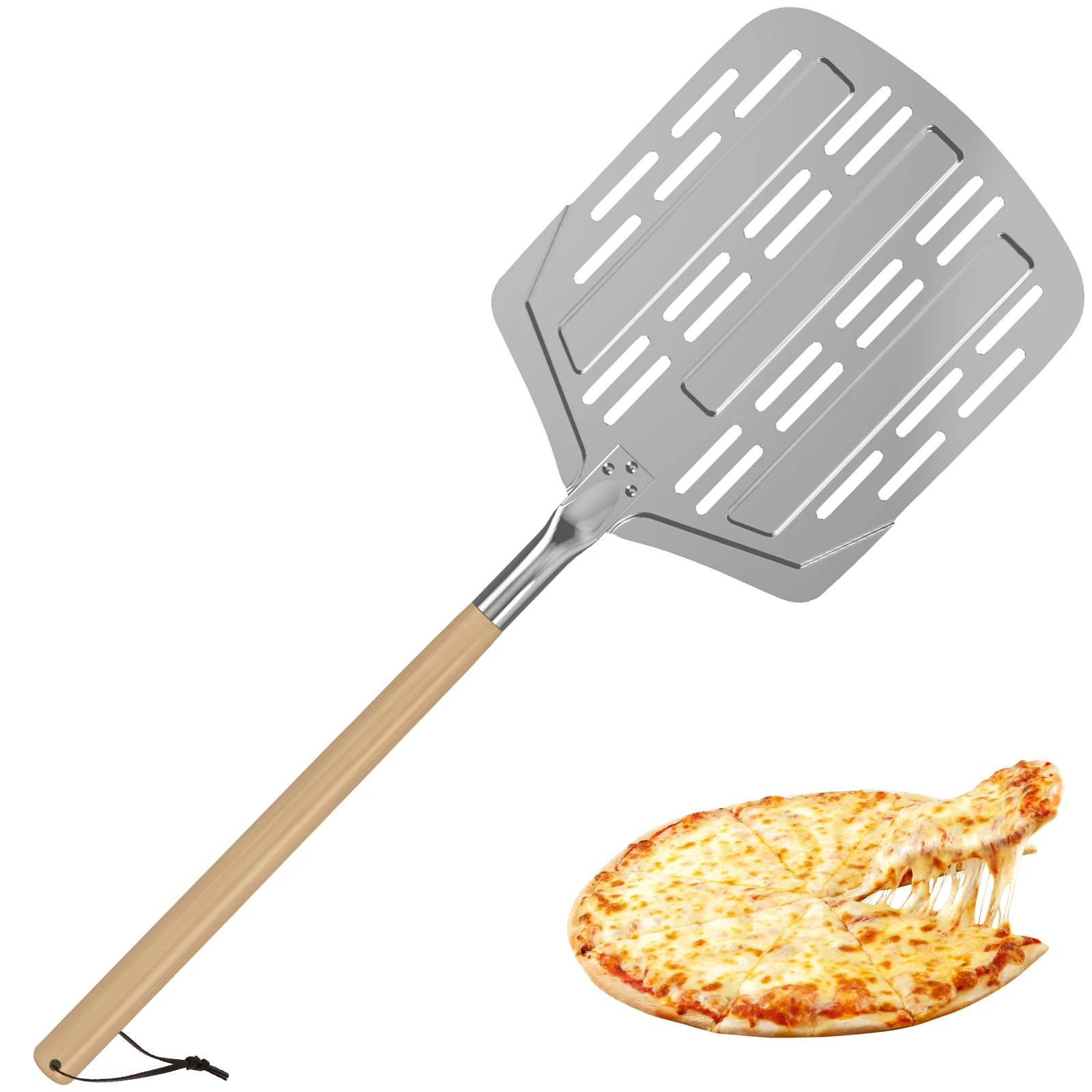 

Pizza Peel 12 x 14 Inches Aluminum Metal Pizza Spatula with Extended Handle Perforated Pizza Peel Rustproof Pizza Paddle