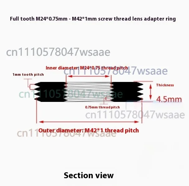 M24 24x0.75mm Female to M42 42x1mm Male M24-M42 Thread All Mount Adapter Ring