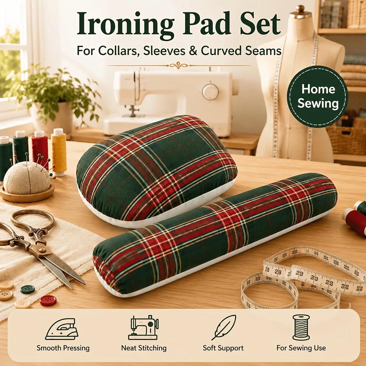 Tailor's Ham Sleeve Roll Ironing Pad Set Heat Insulation Pressing Ham for Curved Seams Collars Sleeves Dressmaking Sewing Tools