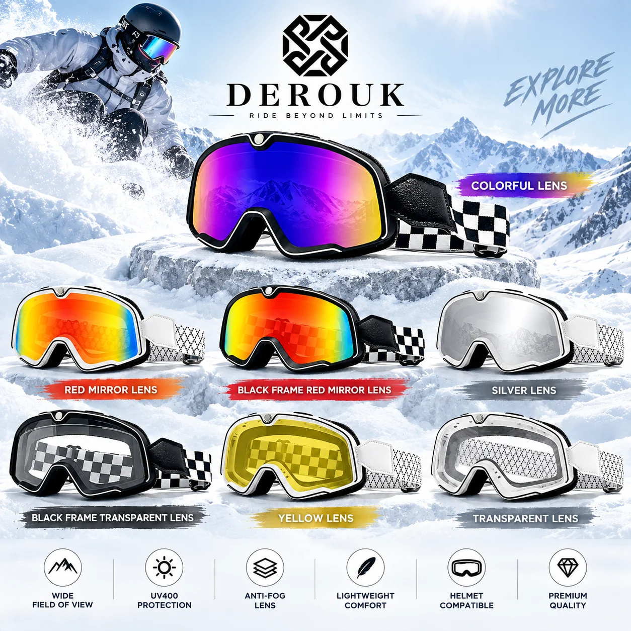 Motorcycle Motocross Goggles UV400 Men Women Full Frame TPU Anti-Fog Windproof Ski Glasses Snowboard POC Glasses