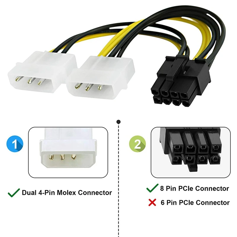 20Pcs 8Pin To Dual 4Pin Video Card Power Cord 180W Y Shape 8 Pin PCI Express To Dual 4 Pin Molex Graphics Power Cable