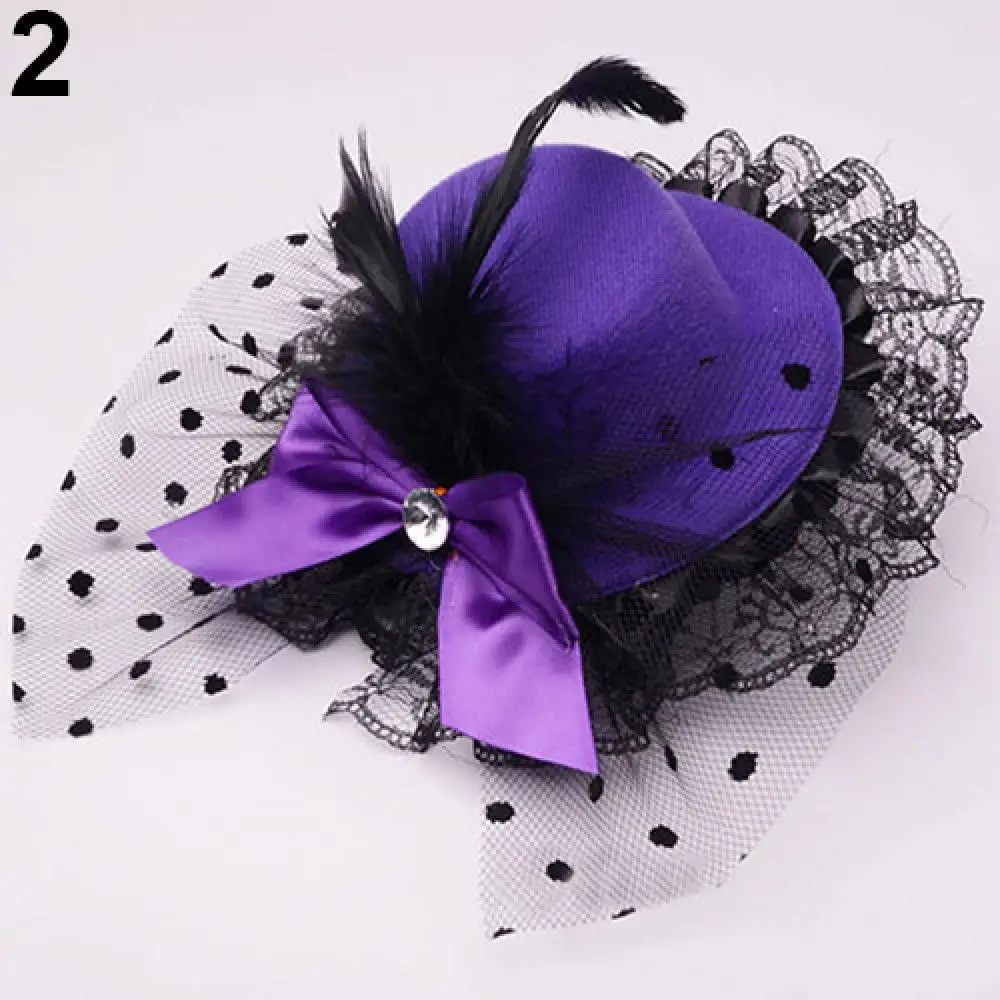 Lady Mini Top Hat Cap Vintage Gothic Bowknot Decor Lace Fascinator Hair Clip Costume Hair Accessory Punk Novelties Hair Clip