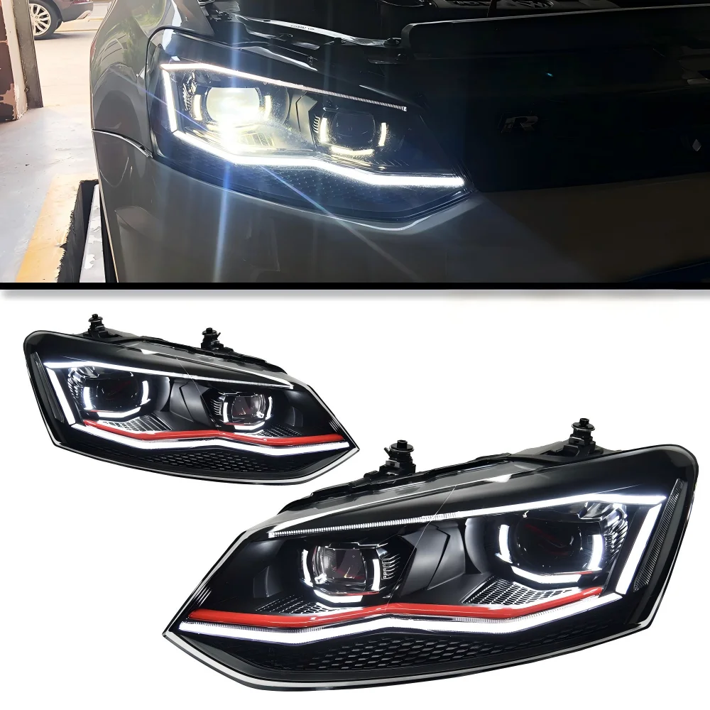 ee-For VW Polo MK5 6R 6C 2009-2018 LED Headlight Assembly Bi Projector Lens DRL Sequential Turn Signal Upgrade