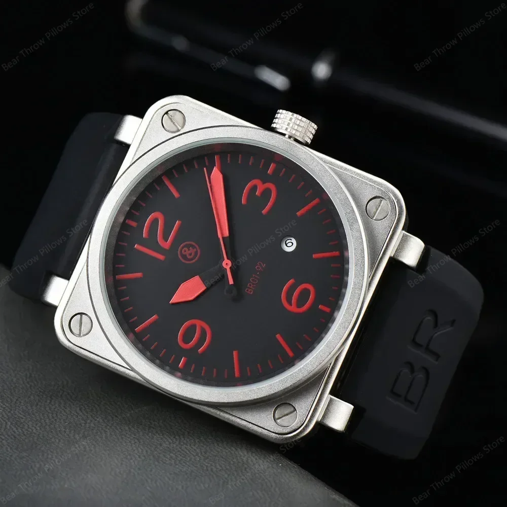 Hot Original Brand Men Automatic Mechanical Watch Bell Brown Leather Black Ross Rubber 46mm Large Dial Men for Watches AAA Clcok