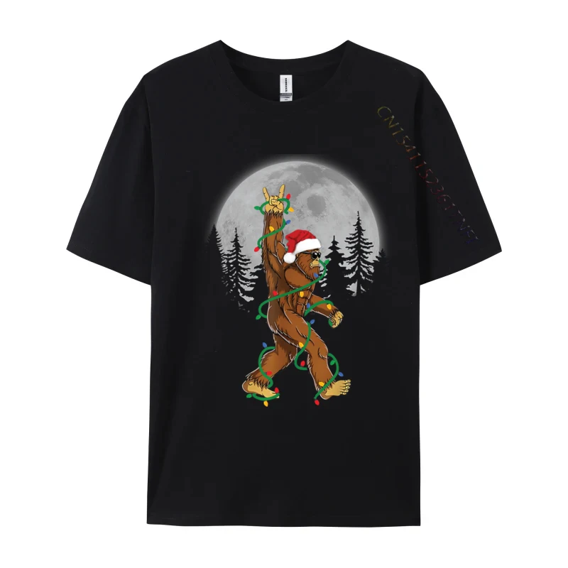 Bigfoot Santa Christmas Tree Lights Funny Xmas Sasquatch  T-Shirt Men Printed T-Shirts Adult Funny Tee Shirts Male