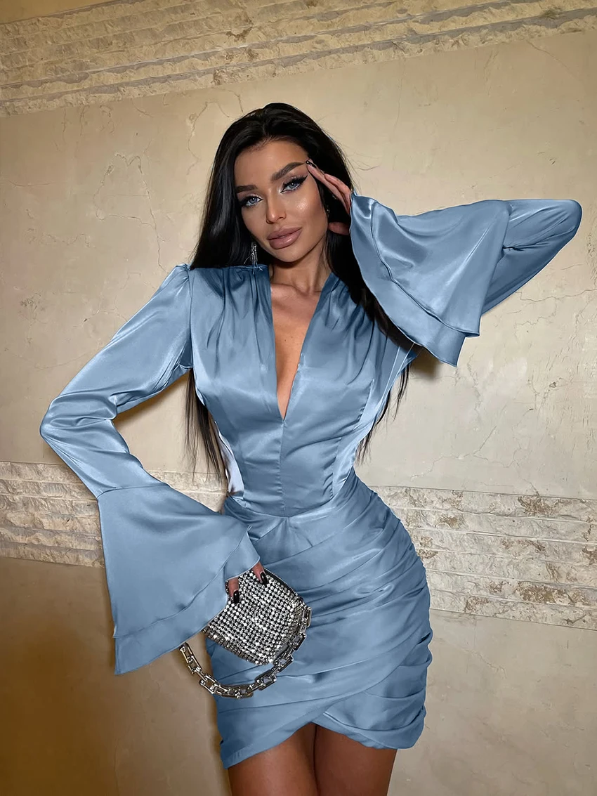 

Marthaqiqi Fashion Ladies Nightwear Long Sleeve Sleepwear Pajamas High Waist Nightie Mini Dress Winter Female Nightgowns Comfort