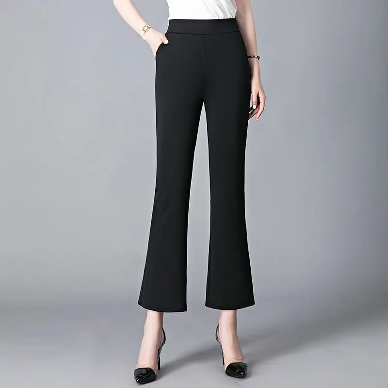 

Korean Women's Summer 2024 New Spliced Elasticized High-waisted Pocket Fashion Solid Color Slim All-match Casual Flare Pants