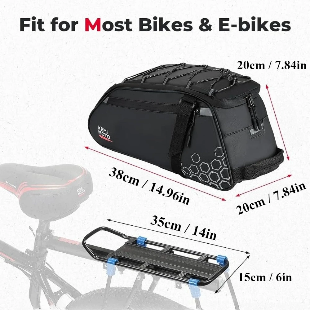 Rear Bike Rack Bag PVC Waterproof Bicycle Trunk Bag Shoulder Handbag Pannier Bag for E-bikes Cycling Travel Camping Commuter