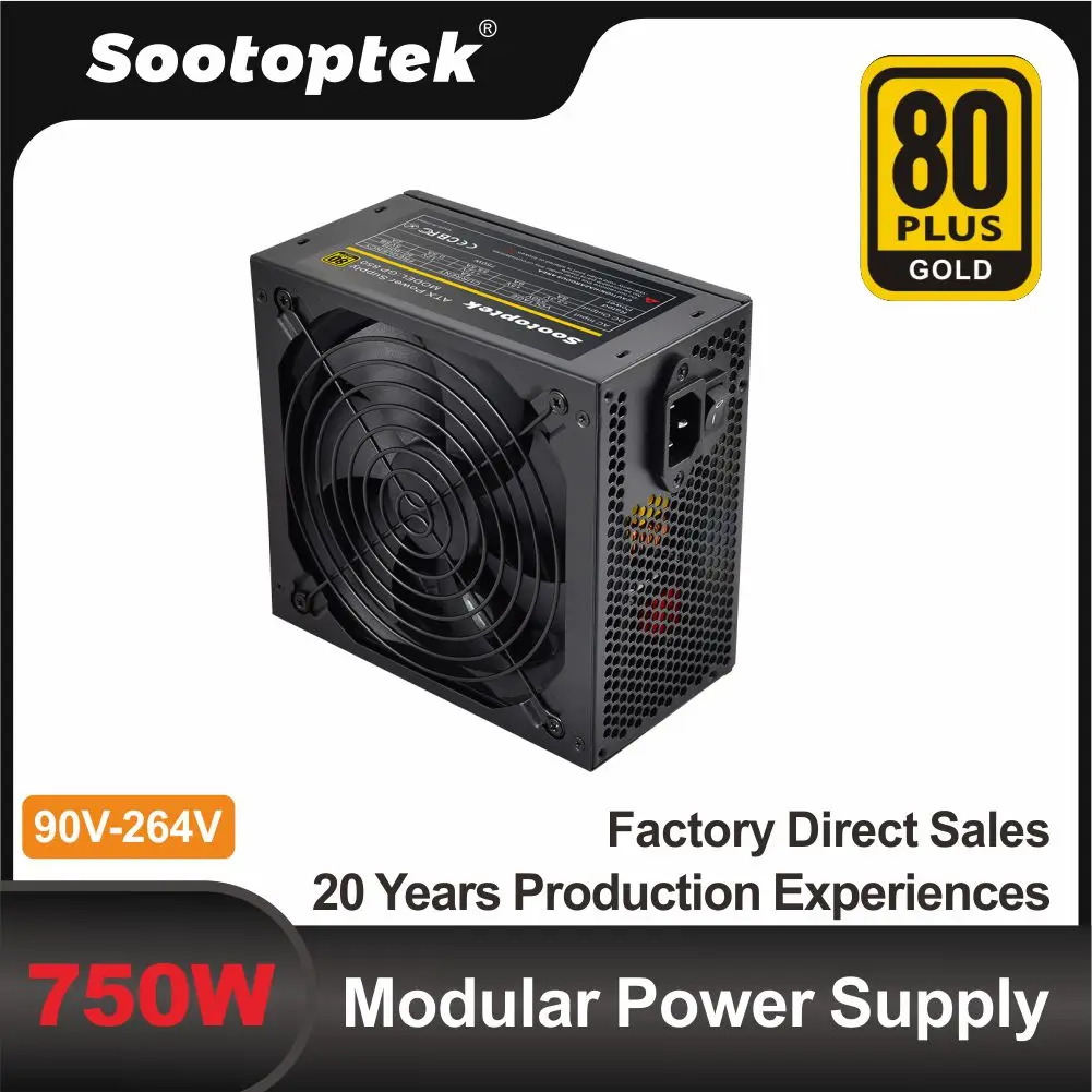 Atx moduler psu 750w 80 plus ouro 90v-264v venda quente i/o comutação fonte de alimentação do pc apfc oem de tensão completa