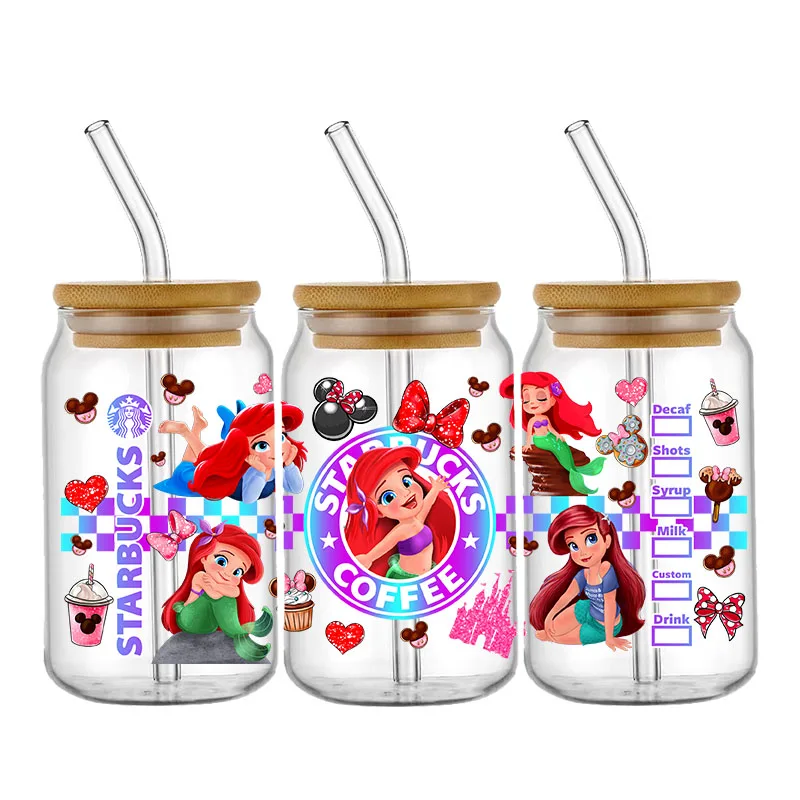 Princess High Quality UV DTF Printer Cup Wrap Transfers 16oz Princess UV DTF Libbey Wraps Ready To Ship