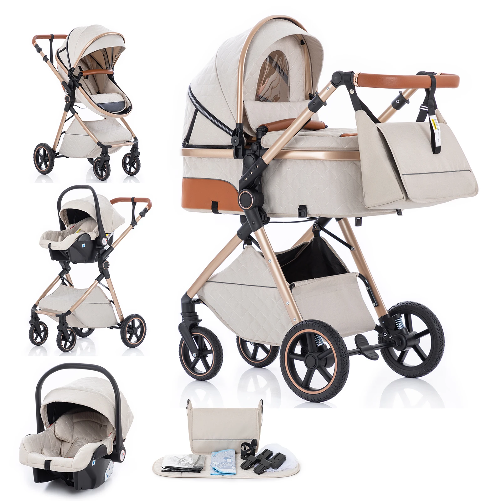 Baby Stroller 3 in 1 Portable Baby Carriage Folding Prams High Landscape Multifunction Pushchair Compact Folding Travel image 3