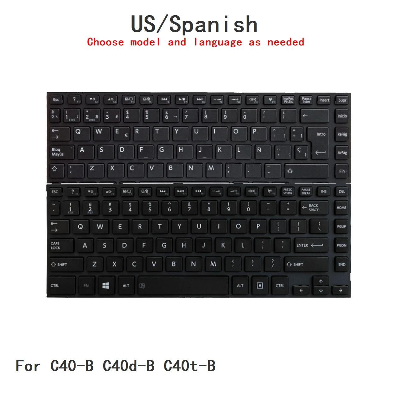 New US Spanish Language  Keyboard For Toshiba C40-B C40d-B C40t-B Notebook PC Replacement Keyboard