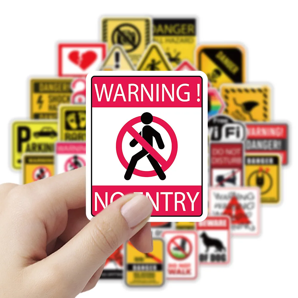 50Pcs Warning Sign Stickers Safety Alert Graphic Decals for Daily Decor animeworlds Peel Joy Sticker Store