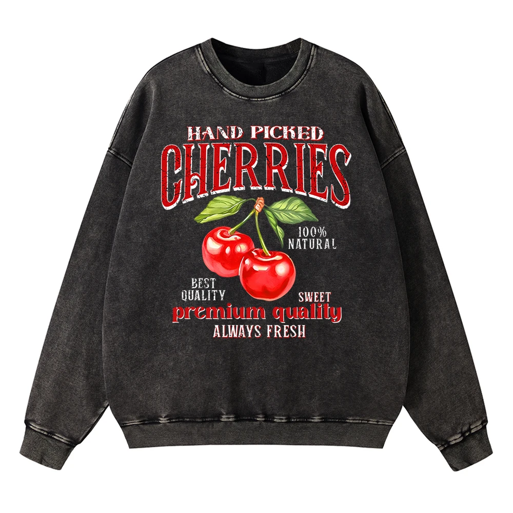 

Vintage Distressed Washing Hand Picked Cherries Men Women Hoodie Casual Warm Sweatshirt Hip Hop Loose Sportswear Cotton Clothes