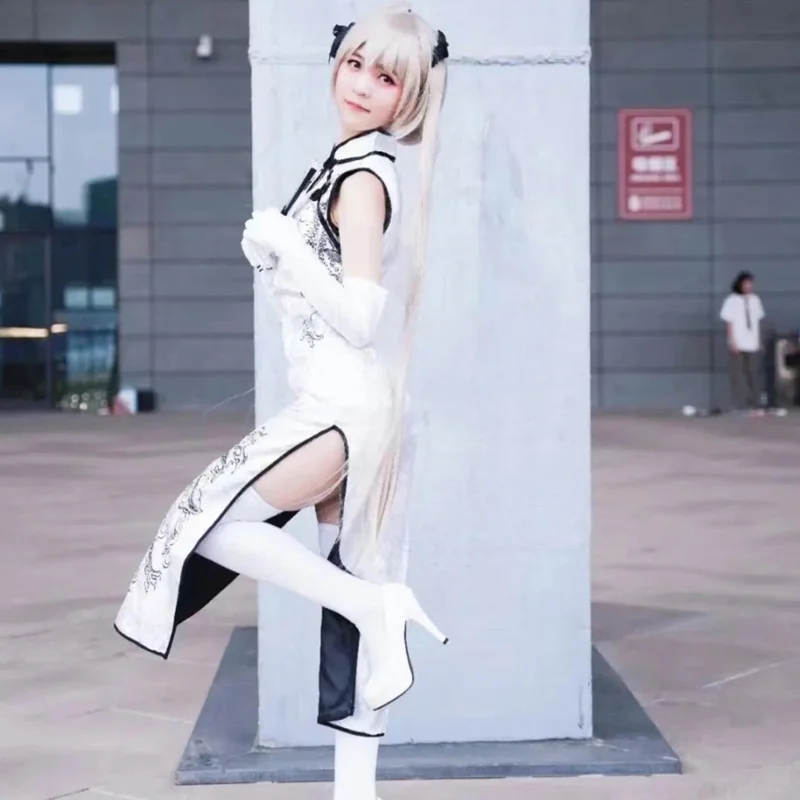 

Anime Yosuga No Sora Kasugano Sora Cosplay Costume White Black Cheongsam Wig Toy Rabbit Halloween Carnival Party Dress Up