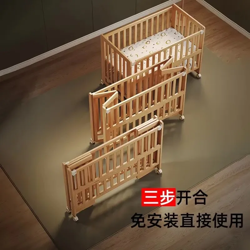 2026for Factory Crib Foldable Solid Wood Paint-free Multifunctional Newborn Crib Movable Splicing Large Bed Wholesale