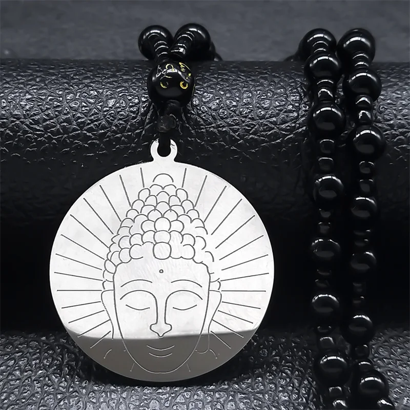 Sakyamuni Buddha Head Tathagata Necklace Stainless Steel Rosary Buddhism Meditation Necklace Buddhist Jewelry collares N972S01