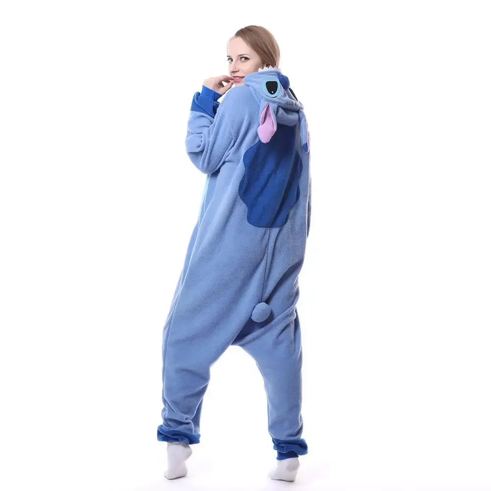 Miniso 동물 성인 블루 핑크 스티치 Onesies Kigurumi Pajama 애니메이션 만화 코스프레 의상 잠옷 복장 점프 슈트 할로윈