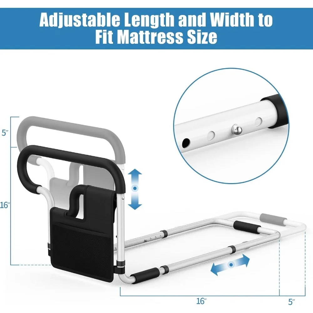 حاجز أمان للسرير قابل للتعديل لكبار السن: دعم عالي التحمل، إعداد خالٍ من الأدوات، يناسب جميع أحجام المرتبة