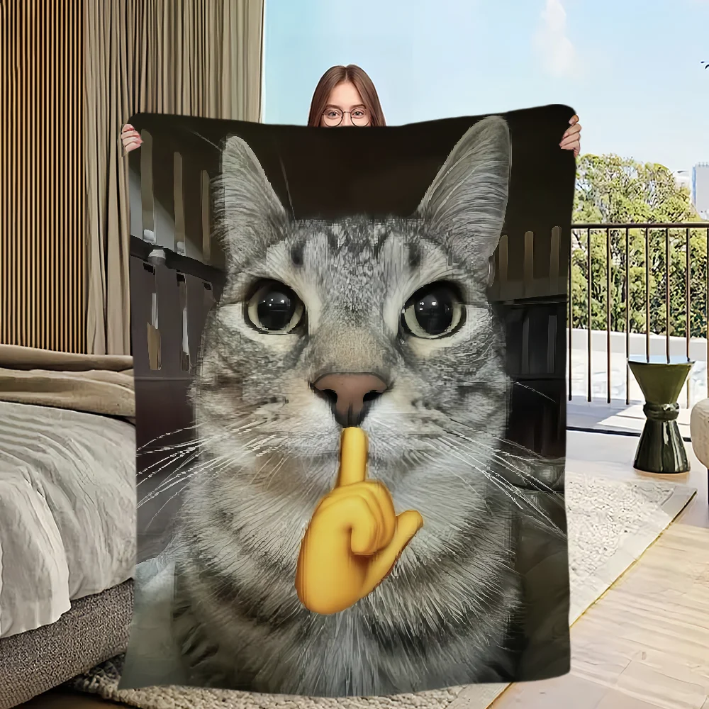 Cute Cartoon Funny Cat Meme Abstract Flannel Warm Comfort Soft Plush Blanket For Sofa Living Room Hogar Bedroom Travel Gift Home