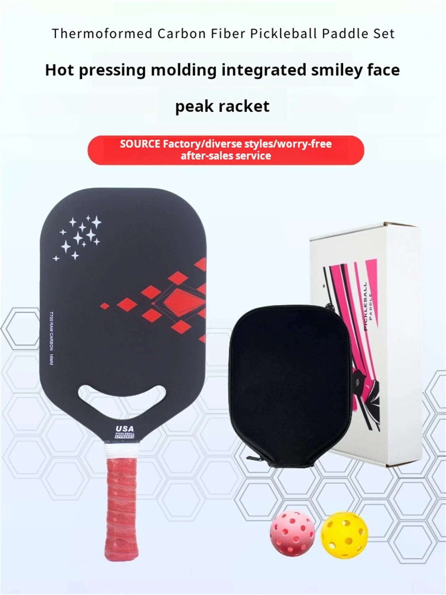 raquette-de-pickleball-16-mm-d'epaisseur-design-monolithique-visage-souriant-presse-a-chaud-surface-texturee-en-fibre-de-carbone-avec-noyau-en-nid-d'abeille-pp