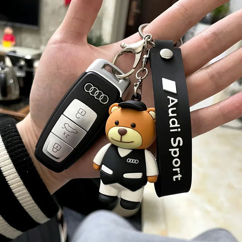 Bear Key Ring Car Keychain Custom Gift Emblem For Audi A1 A2 A3 A4 A5 A6 A7 A8 Q1 Q2 Q3 Q4 Q5 Q6 Q7 Q8 TT S5 B83 Q5 Q7 TT S3 S4