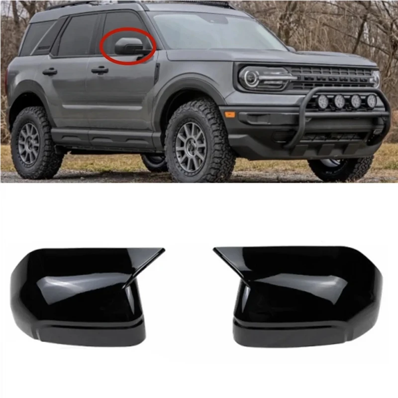 

2pcs Glossy Black/Carbon Fiber ABS Car Rearview Mirror BullHorn Style Decoration Shell Cover Trim For Ford Bronco 2021-2024