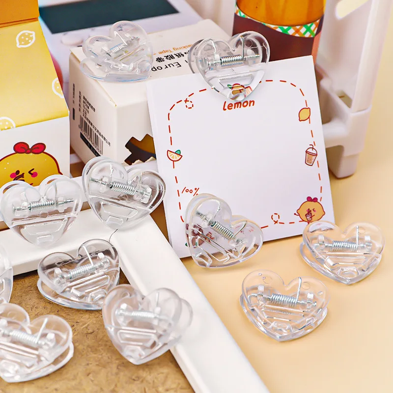 10/20pcs Transparent Paper Clamps for School Office Supplies Bag Photo Sealing Clips Clear Love Heart