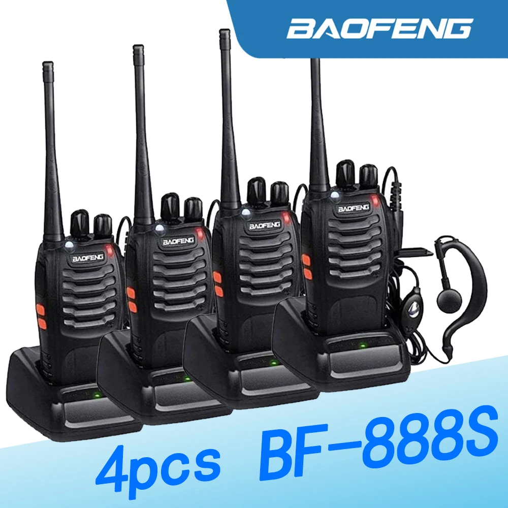 Baofeng BF-888s Walkie Talkie de longa distância, Rádios em dois sentidos, Transceptor UFH, USB para caça, 400-470MHz, 4pcs por pacote