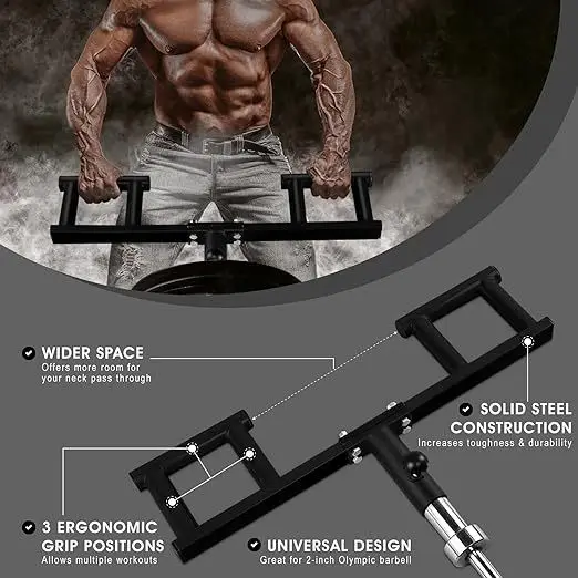 Squat Push, Press Attachment for 2 Inch Large Hole Thick Rod - 3 Hand Grip Positions,