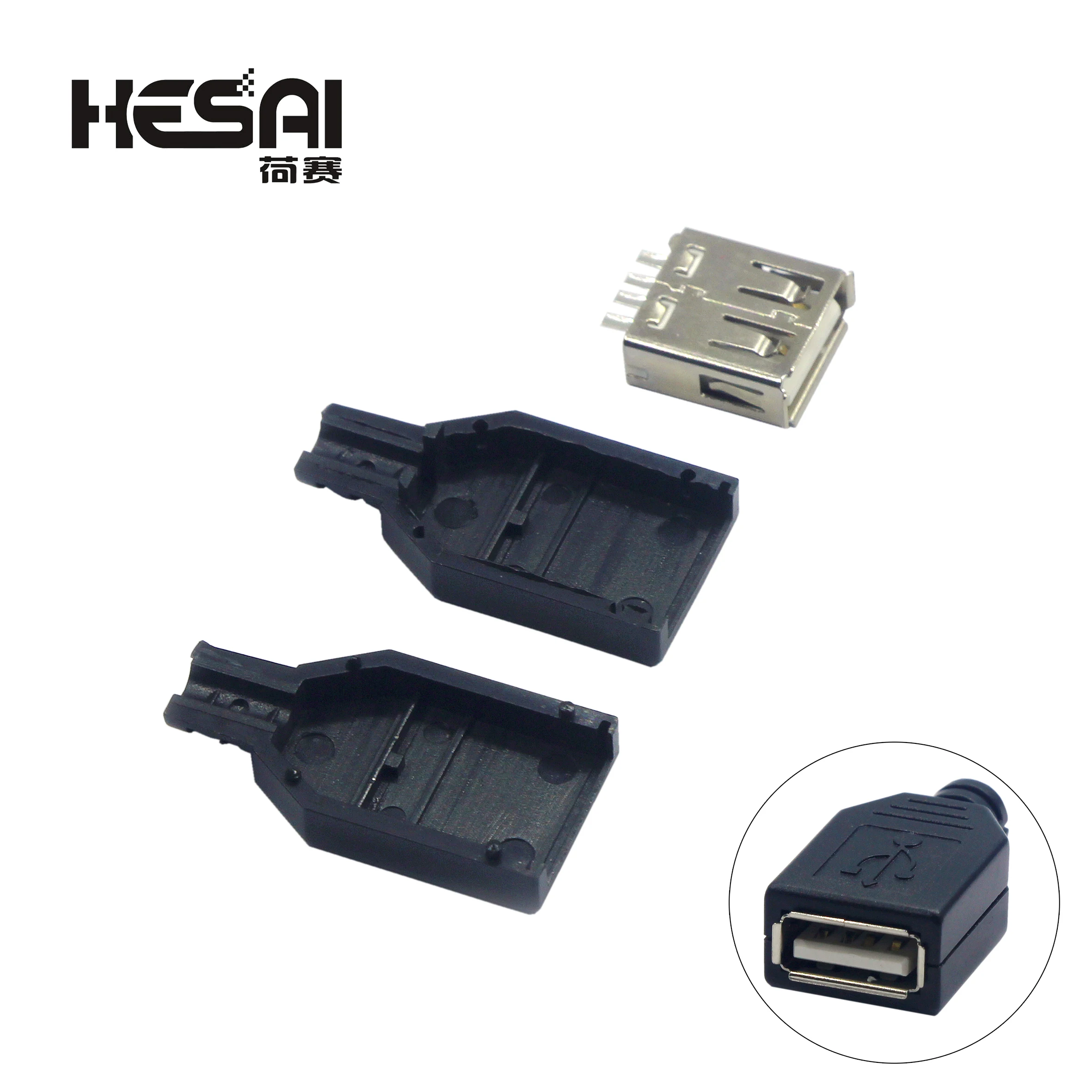 1/5/10Set Type A Female USB 4Pin Plug Socket Connector With Black Plastic Cover USB 2.0 Connect Adapter DIY Kit