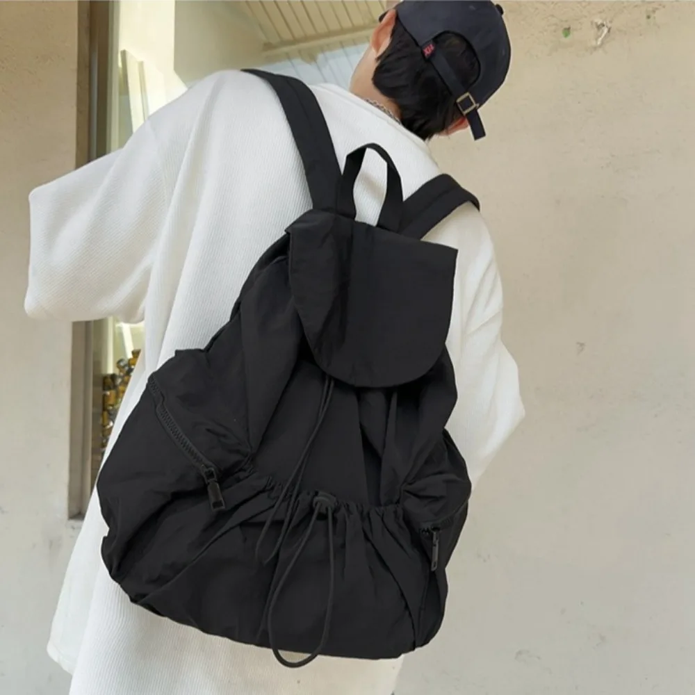 

New Pleated Drawstring Nylon Backpack Women's Niche Trend Large Capacity Flip School Bag Backpack for Girls