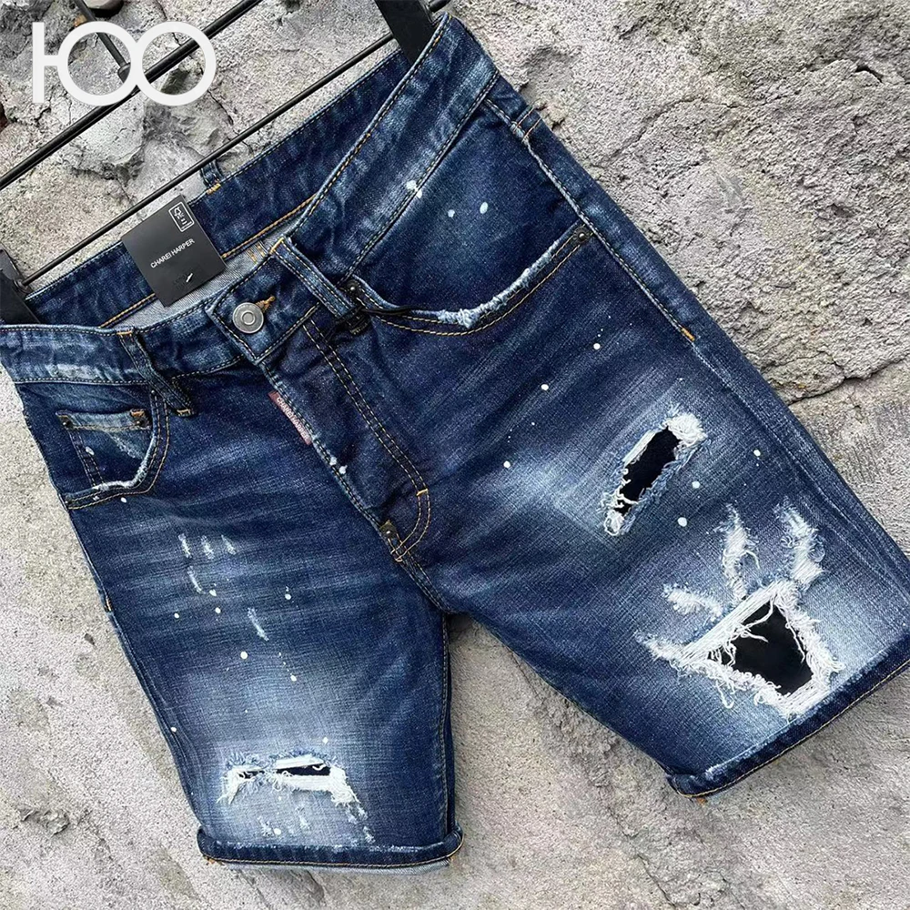 D327 Chareiharper 100 جينز رجالي بقصة ضيقة شورت جينز أسود للرجال مقاس كبير 5 سروال خمسة أرباع سروال متوسط سروال حصان جينز