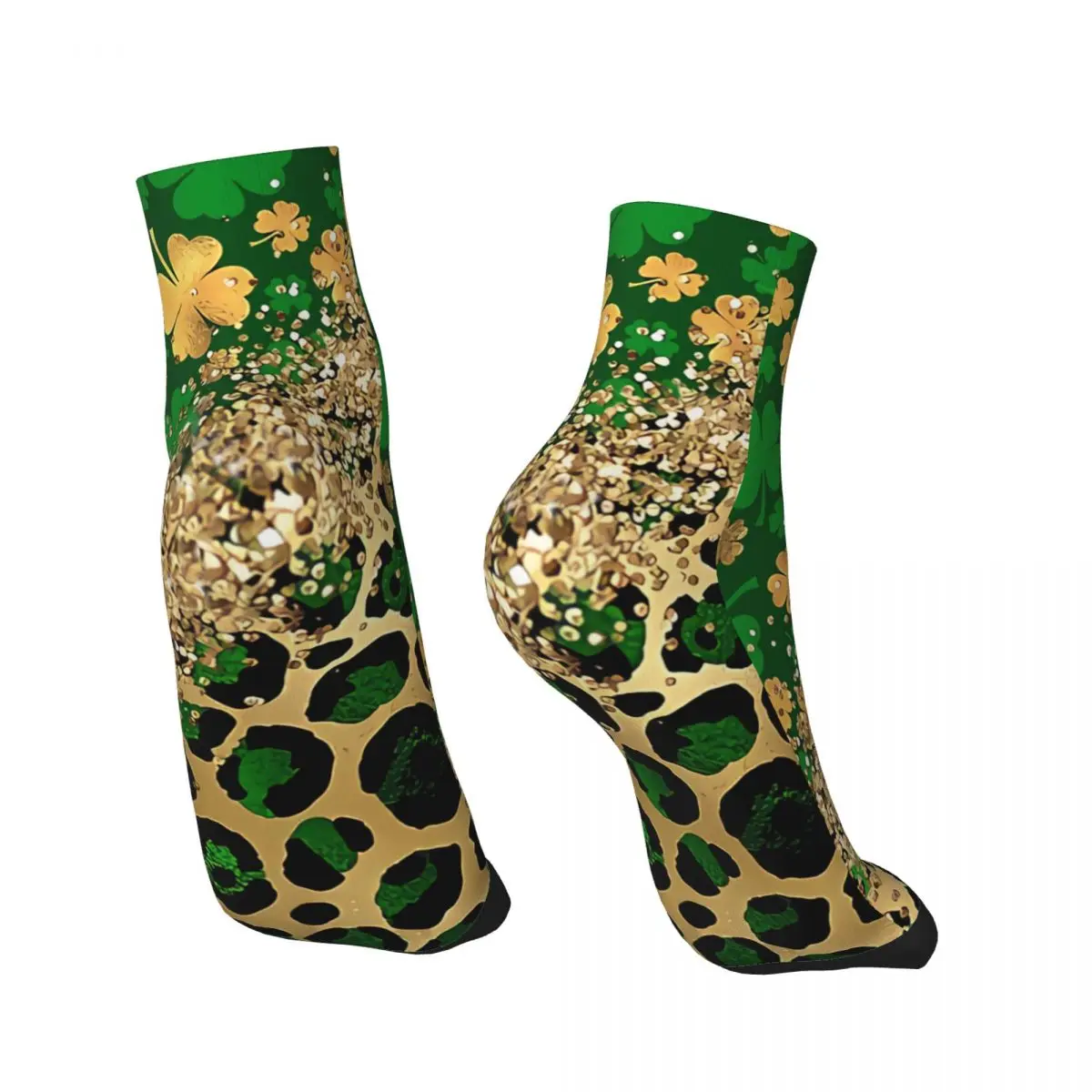 Funny Men's Ankle Socks Shamrocks Leopord St Patrick's Day Harajuku Seamless Crew Sock Gift Pattern Printed