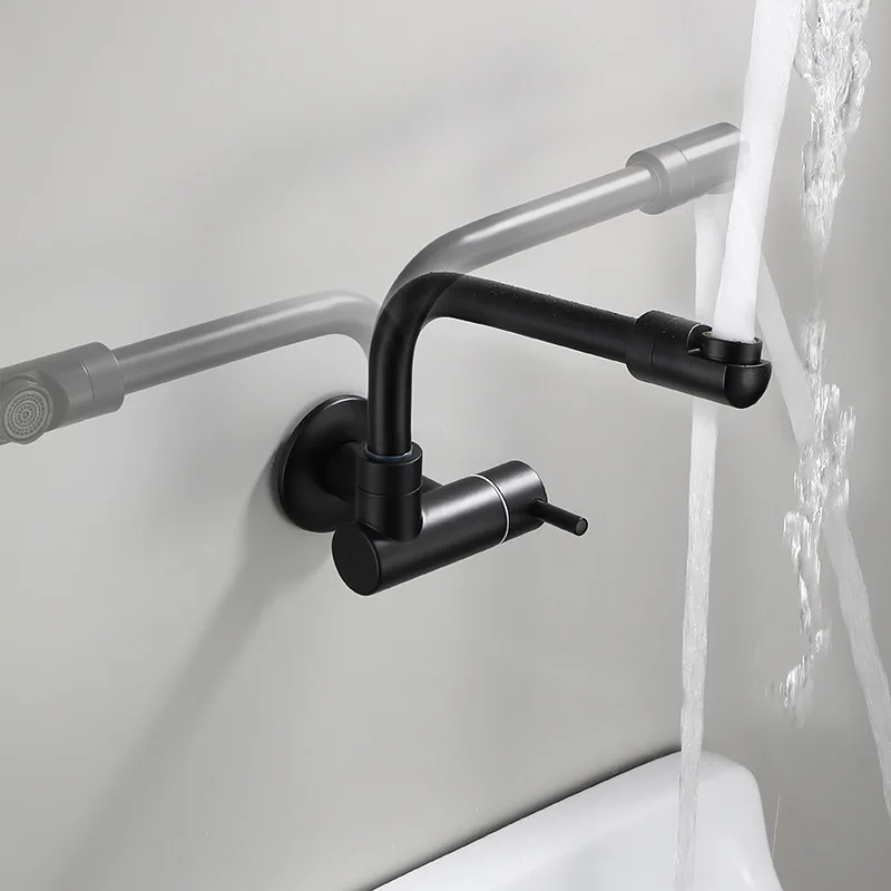 Mop Slot Tap 304 Stainless Steel Black Wall Mounted Single Hole 360 Rotate Bathroom Single Cold Tap