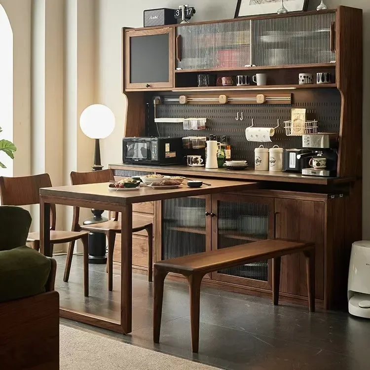 Black walnut solid wood can be embedded in the dining table, side cabinet, cherry wood integrated high cabinet against the wall