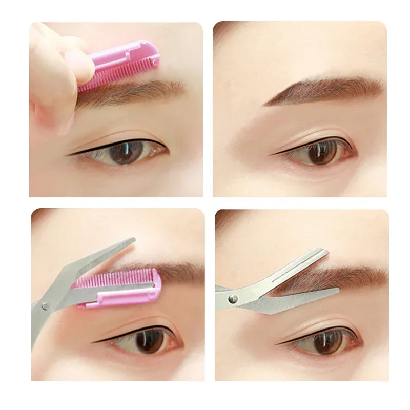 Karsyngirl 1 pçs seguro sobrancelha trimmer tesoura de sobrancelha de aço inoxidável com pente depilação barbeador sobrancelhas moldar ferramenta de maquiagem