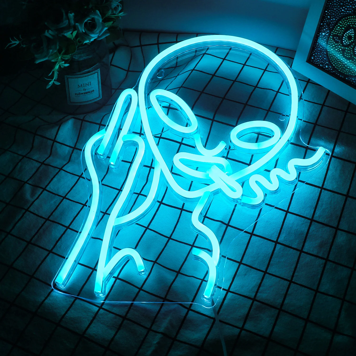 Imagem -04 - Alien Neon Sign Ice Blue Led Wall Decor Alimentado por Usb Acrílico Festa Bar Pub Boate Homem Caverna Sala de Jogos Quarto