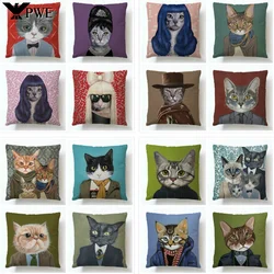 Art Cat  Linen Pillowcase Cartoon Animal Pattern Decorative Sofa Waist Pillow Cushion Cover Decoration Home