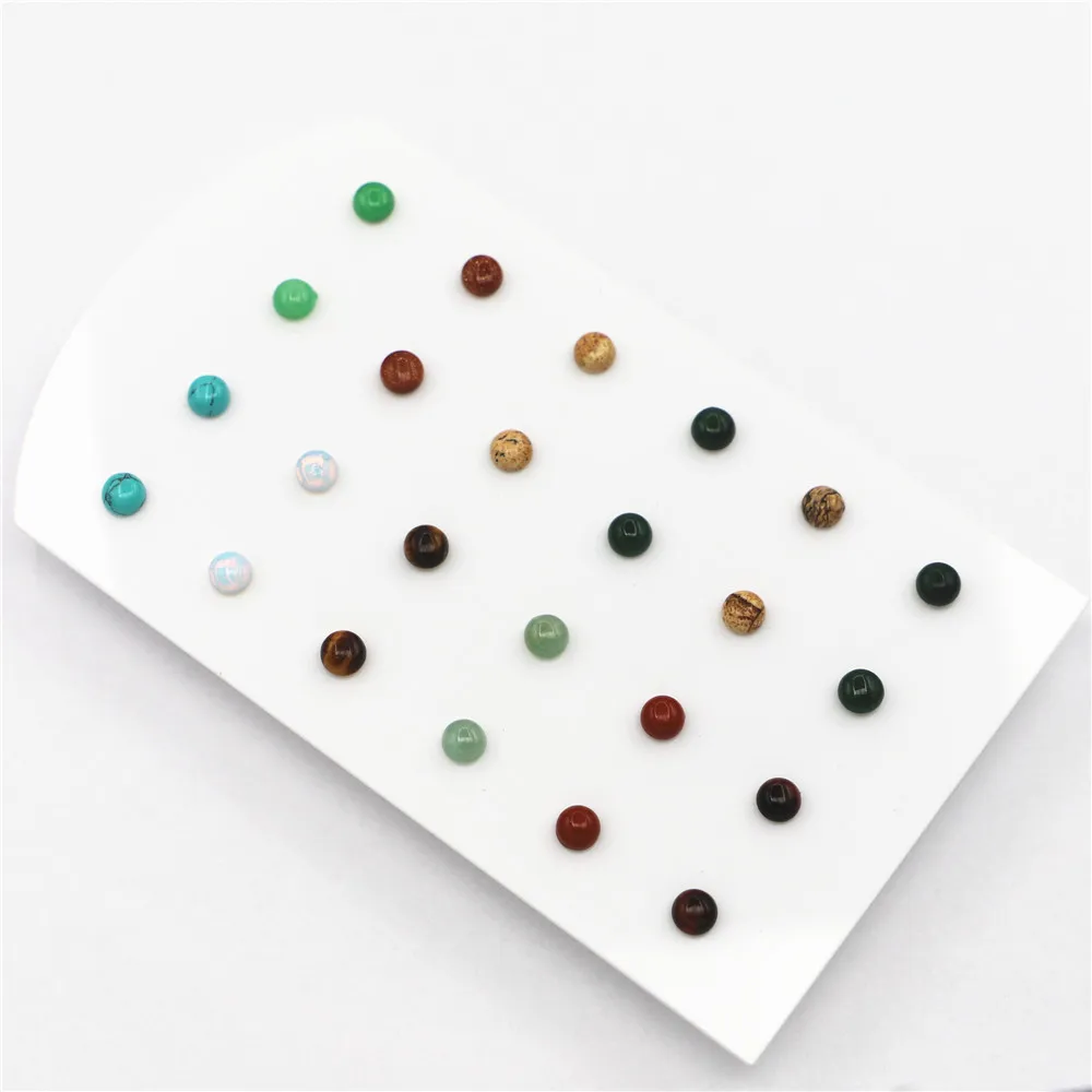 Trendy Geometric 6mm Round Mixed Color Natural Stone Stud Earrings New Design For Women Fashion Cute Small Wholesale 12Pair