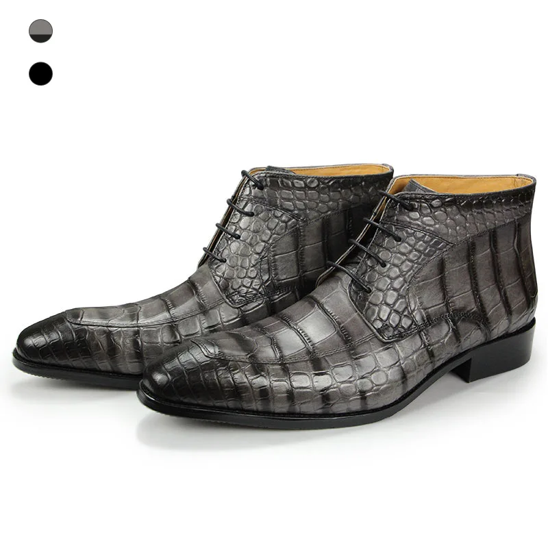 

Shoes Men Genuine Leather Rubber Ankle Boots Casual Footwear Big Size Crocodile pattern High Quality Street style scarpe uomo