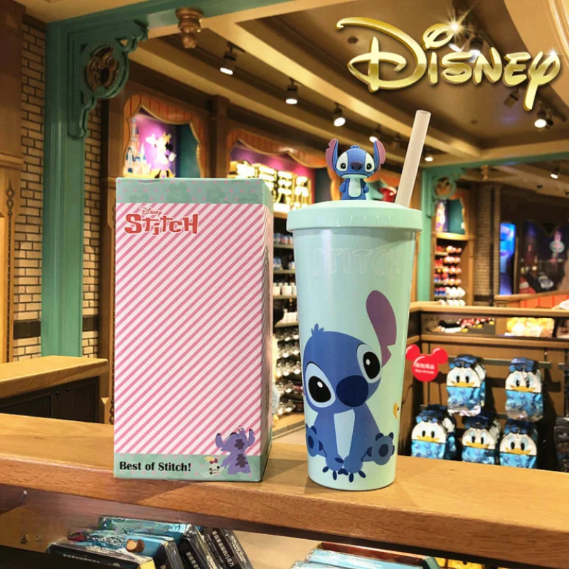 

New Original Disney Stitch Cartoon Cute Doll Large Capacity Mug Top Sippy Cup Cute Cartoon Cold Water Cups Drink Cup Straw Cup