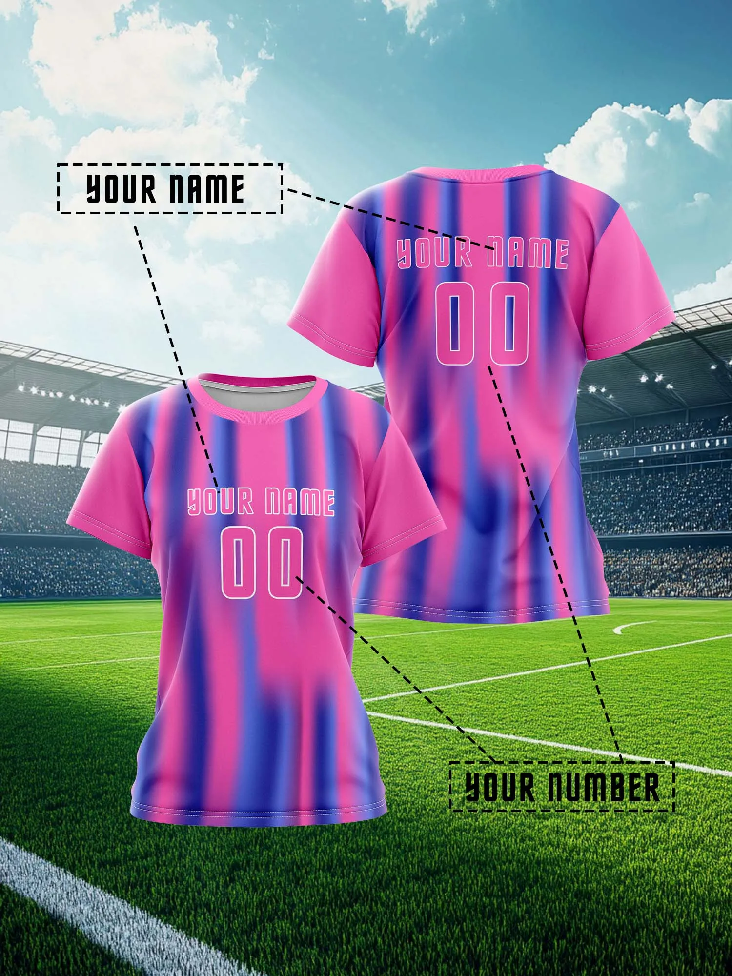 2026 Women's Custom Name and Number Sports V-Neck Jersey, Running Quick-Dry, Full Body Print, Heat Sublimation, Pink Fashion