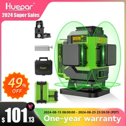 Huepar 3D Laser Level Green Beam Cross Line Tiling Floor Laser Tool with 2 Li-ion Battery 12 Lines Self-leveling Level Hard Case