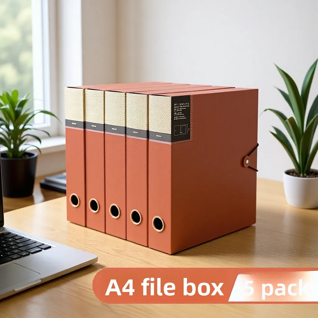 A4 Pull Out Archive File Box Set of 5, PP Document Storage Case with 35 mm and 55 mm Spine Options for Accounting Voucher